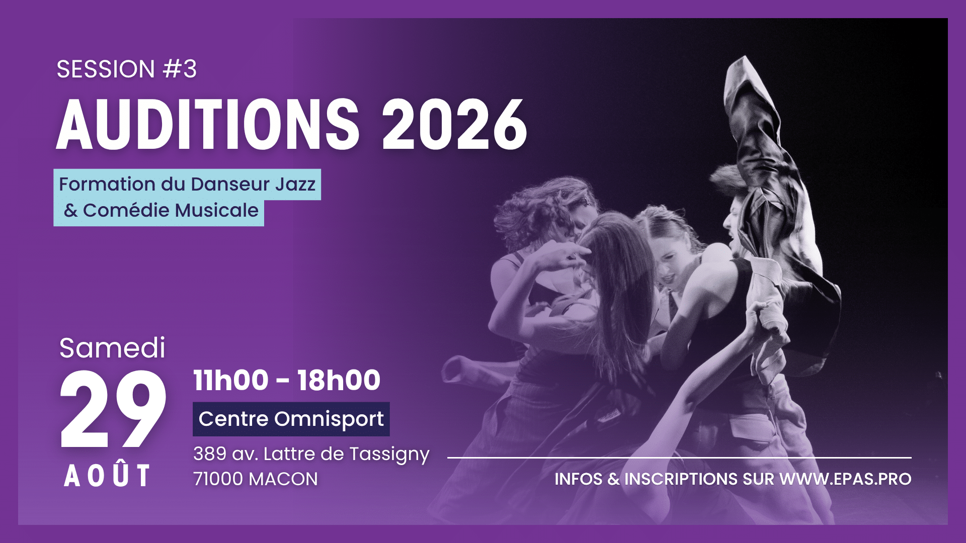 Auditions Formation professionnelle du Danseur Jazz et Comédie musicale du 29 août 2026